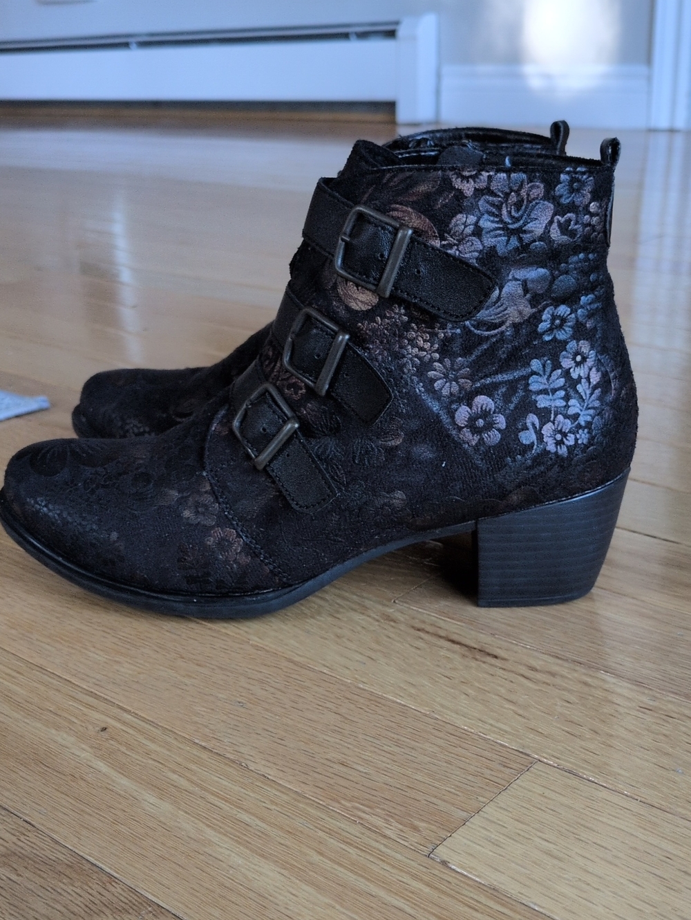 Remonte Black Floral Ankle Boots Size 38